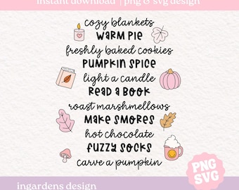 Cosas acogedoras PNG SVG, Otoño Temporada SVG PNG, Descarga digital para camisetas, tazas, pegatinas y más
