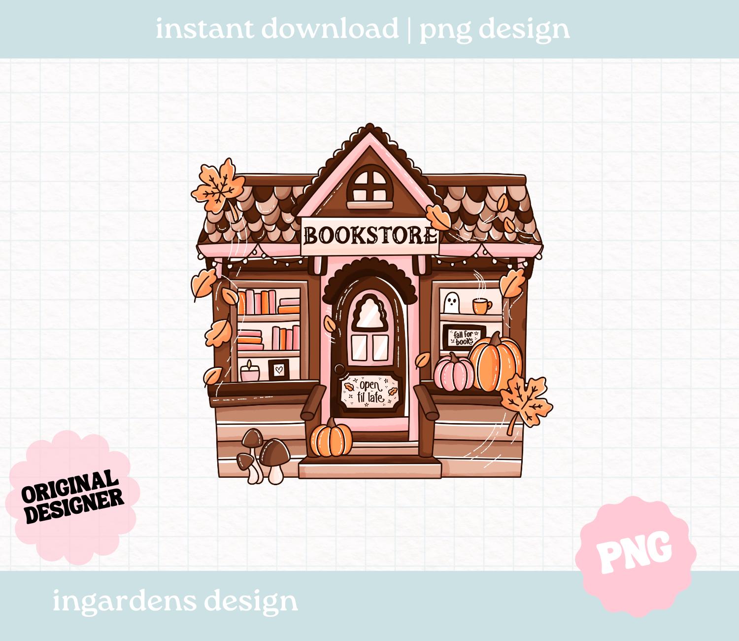 Bookstore PNG, Autumn Fall Cozy Bookish png, Digital download for t-shirt, mug, stickers and more