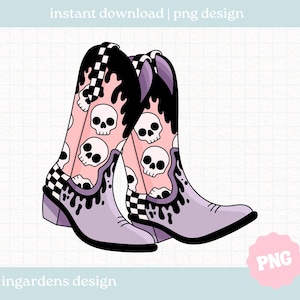 Emo Cowgirl Boots PNG, Halloween Emo Alternative Cowgirl Design png, Cowgirl Boots PNG, cowgirl boots design for t-shirt, stickers and more