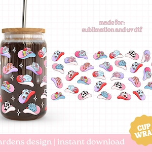 Cowgirl Hat Cup Wrap, 16oz Glass Can Wrap, Digital Download, Glass Cup, Libby glass can wrap