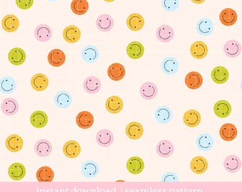 Happy Seamless Pattern, smile happy Seamless pattern, Digital Download, Repeat Pattern