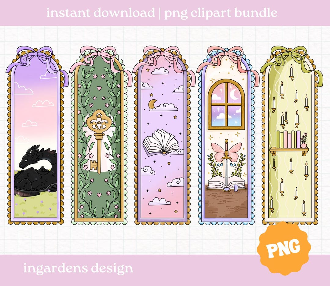 Fantasy Bookmark Bundle PNG, Fantasy Bookish Reader Bookmarks PNG ...