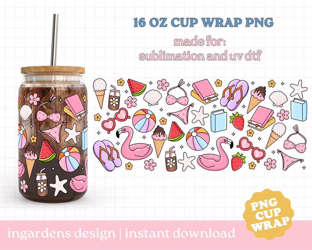Summer Vibes Cup Wrap PNG, Libby Cup Wrap Design 16oz Glass Can Wrap ...