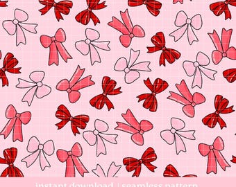 Ribbon Bow Valentine Seamless Pattern, Digital Download, Seamless Pattern, Repeat Pattern