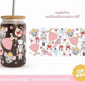 Envoltura de taza de Cascanueces PNG, Envoltura de lata de vidrio de 16 oz, Envoltura de taza navideña PNG, Taza de vidrio, Envoltura de lata de vidrio Libby