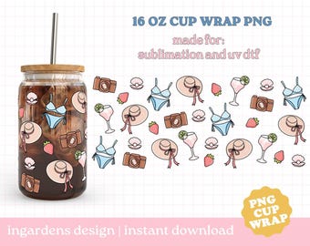 Soft Girl Summer Cup Wrap PNG, Libby Cup Wrap Design 16oz Glass Can Wrap, Digital Download