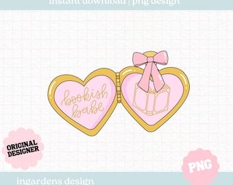 Bookish Babe Locket PNG, Bookish png, Digital Download Art for T-shirt, Sticker, Mug and More