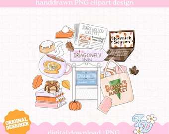 Stars Hollow Town Collage PNG, Autumn Fall Clipart, Digital Download