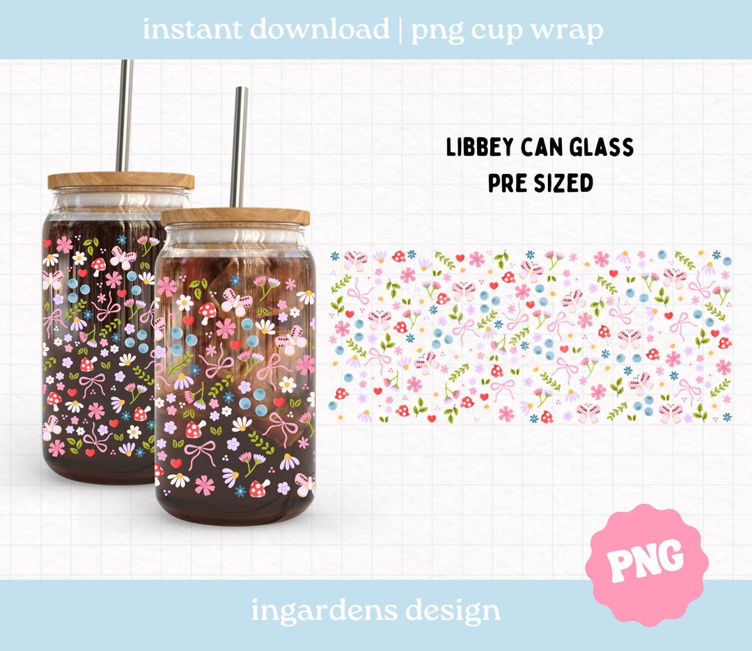 Spring Summer Floral Cup Wrap PNG, 16oz 20oz Glass Can Wrap, Cup Wrap ...
