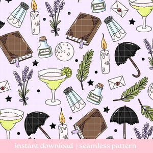 Practical Magic Pattern, Magical Seamless pattern, Mystical pattern, Digital Download, Repeat Pattern