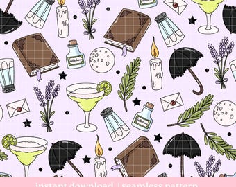 Practical Magic Pattern, Magical Seamless pattern, Mystical pattern, Digital Download, Repeat Pattern