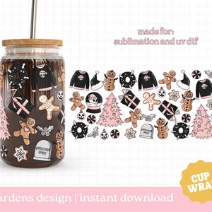 Wrap kerstgeest beker png, verpakking glas 16 oz, wrap griezelige kerstbeker png, glazen beker, verpakking Libby-glas afbeelding 1