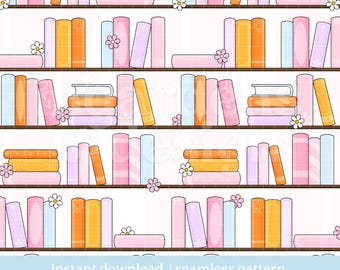 Book Shelves Seamless Pattern, Bookish Repeat Design (Digital Download)