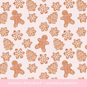 Lebkuchen nahtlose Muster PNG, Weihnachten frohe nahtlose Muster, digitaler Download, nahtloses Muster, sich wiederholendes Muster Bild 2
