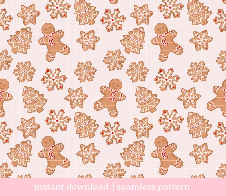 Lebkuchen nahtlose Muster PNG, Weihnachten frohe nahtlose Muster, digitaler Download, nahtloses Muster, sich wiederholendes Muster Bild 2