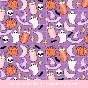 Halloween Seamless Pattern, Autumn Spooky Seamless Pattern Digital Download, Repeat Pattern