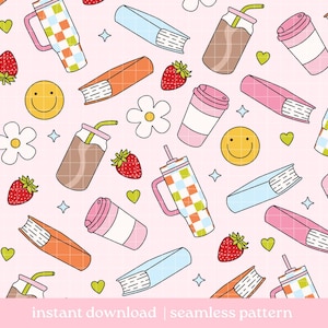 Bookish and Coffee Essentials Seamless Pattern, Bookish Pattern, Digital Download, Seamless Pattern, Repeat Pattern