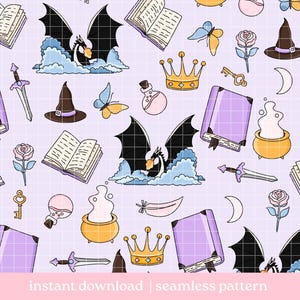 Fantasy Seamless Pattern PNG, Bookish Seamless Pattern, Digital Download, Repeat Pattern