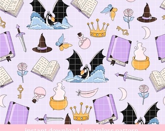 Fantasy Seamless Pattern PNG, Bookish Seamless Pattern, Digital Download, Repeat Pattern