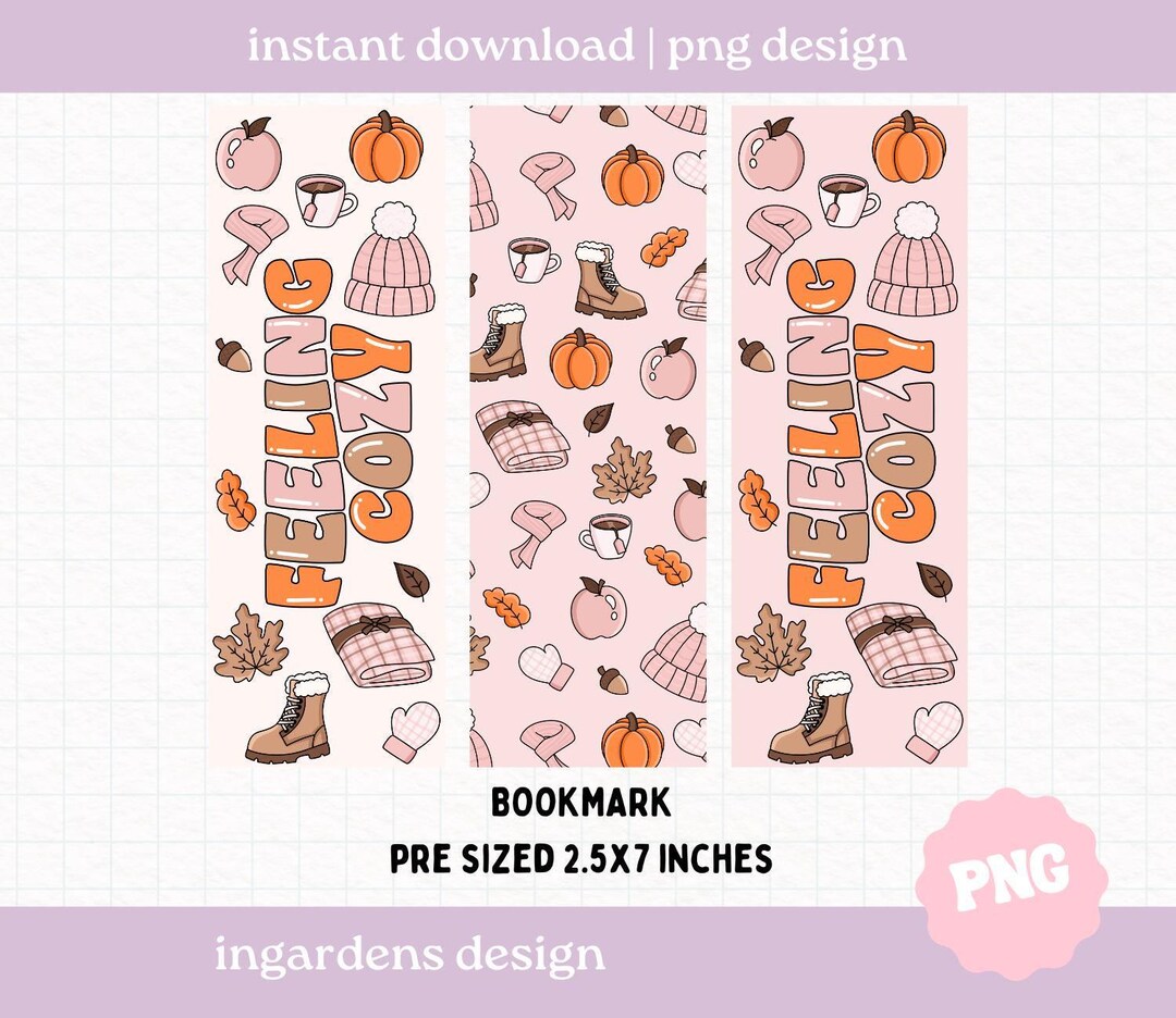 Cozy Fall Bookmarks PNG, Digital Bookmark, Printable Bookmark, Digital ...