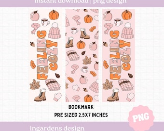 Cozy Fall Bookmarks PNG, Digital Bookmark, Printable Bookmark, Digital Download for Bookmarks