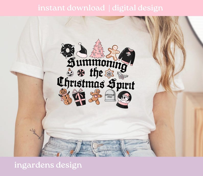 Summoning The Christmas Spirit PNG, Creepy Christmas Design png, digitale download voor T-shirt, mok, stickers en meer afbeelding 2