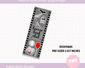 Horror Bookclub Bookmark PNG, Digital Bookmark, Printable Bookmark, Digital Download for Bookmarks