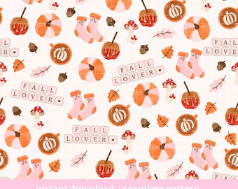 Fall Lover Seamless Repeat Pattern, Pattern for Commercial Use, Digital Download