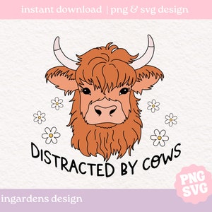 Distracted By Cows PNG SVG、Tシャツ、ステッカーなどのデザイン