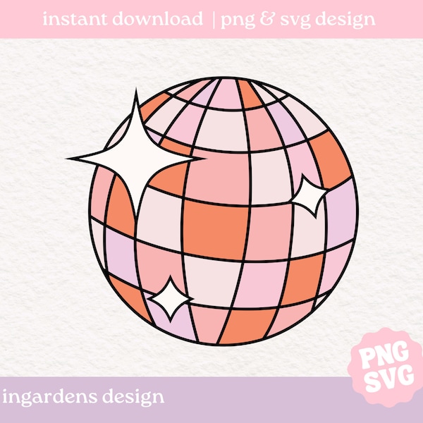 Disco Ball SVG PNG, cute trendy disco ball png svg, design for t-shirt, stickers and more