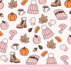 Fall Cozy Autumn Seamless Pattern PNG, Digital Download, Seamless Pattern, Sublimation Pattern,Repeat Pattern
