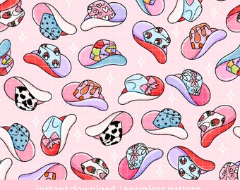 Cowgirl Seamless Pattern, Cowgirl Hat Pattern, Digital Download, Seamless Pattern, Repeat Pattern