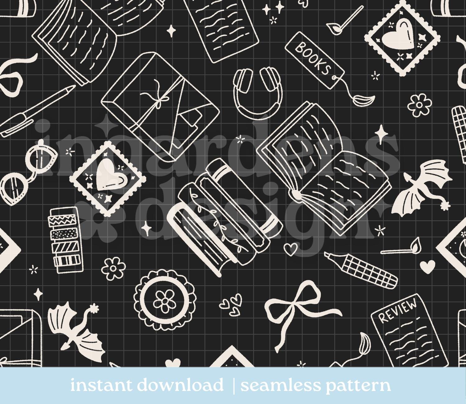 Bookish Seamless Pattern, Digital Download, Seamless Pattern, Repeat ...