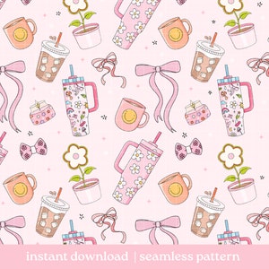 Girly Girl Seamless Pattern, Soft Girl Pattern, Digital Download, Seamless Pattern, Girly Girl Pattern Design, Repeat Pattern image 1