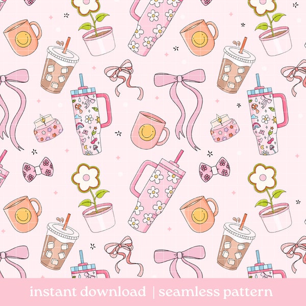 Girly Girl Seamless Pattern, Soft Girl Pattern, Digital Download, Seamless Pattern, Girly Girl Pattern Design, Repeat Pattern