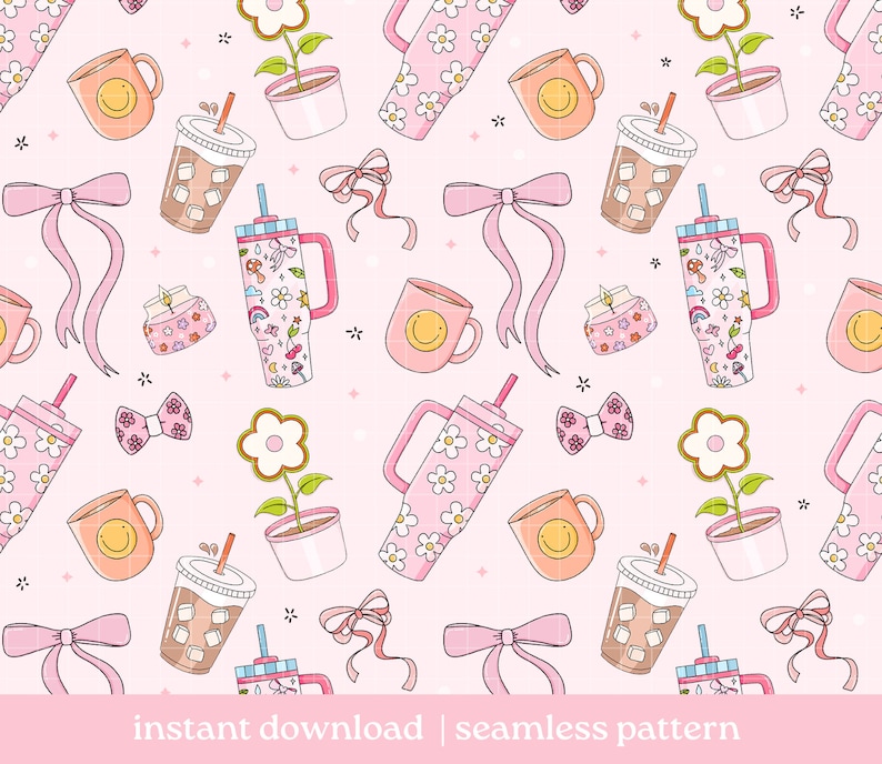 Girly Girl Seamless Pattern, Soft Girl Pattern, Digital Download, Seamless Pattern, Girly Girl Pattern Design, Repeat Pattern image 1
