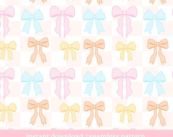 Pastel Bow Spring Seamless Pattern, Digital Download, Seamless Pattern, Repeat Pattern