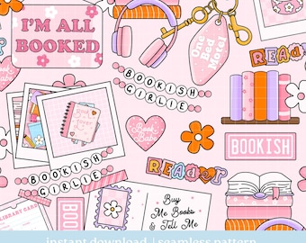 Bookish Moodboard Nahtloses Muster, Trending Seamless Muster, digitaler Download, Wiederholungsmuster