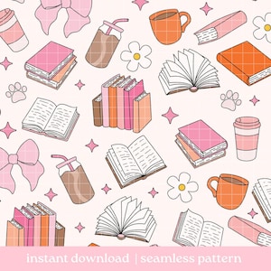 Bookish Seamless Pattern, Bookish Pattern, Digital Download, Seamless Pattern, Repeat Pattern