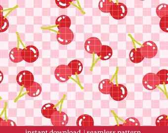 Cherry Seamless Pattern, checkered cherry Seamless pattern, Digital Download, Repeat Pattern