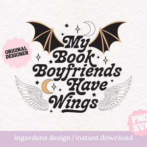 Mis novios de los libros tienen alas PNG SVG, estilo literario png svg, arte digital descargable para camisetas, pegatinas, tazas y más