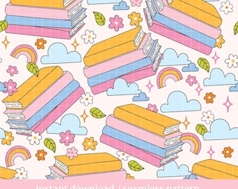 Bookish Bliss Seamless Pattern, Bookish Pattern, Digital Download, Seamless Pattern, Repeat Pattern