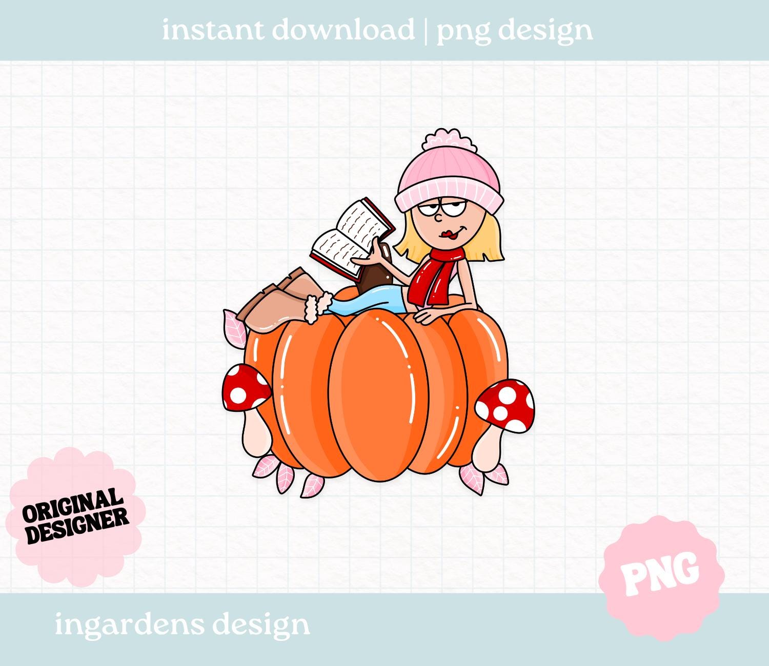 Autumn Bookish Lizzie PNG, Bookish PNG, Digital Download Art for T-shirt, Sticker, Mug and More