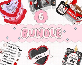 6 Horror Clipart Bundle PNG, Digital Clipart Designs for Stickers, T-shirts, Totebags and More
