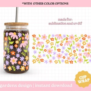 Seizoensgebonden bekeromslag met bloemen, handgetekende bloemomslag beker met bloemen, 16 oz glazen blikverpakking, glazen beker, Libby-glasblikverpakking