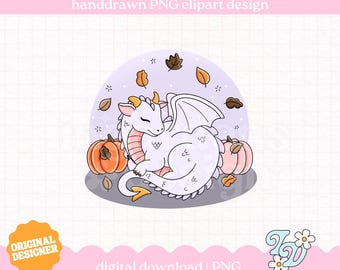 Autumn Dragon PNG, Cute Dragon Fantasy Clipart, Digital Download
