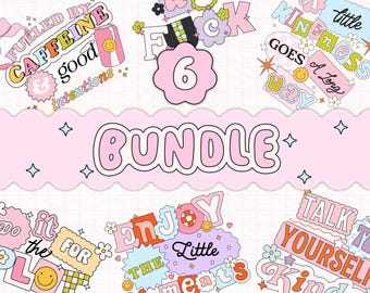6 Funky Text Mental Health Bundle PNG, Digital Clipart Designs for Stickers, T-shirts, Totebags and More
