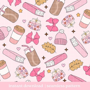 Pink Cozy Bookish Seamless Pattern, Bookish Pattern, Digital Download, Seamless Pattern, Repeat Pattern