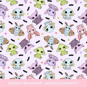 Cute Cryptid Seamless Pattern, halloween Seamless pattern, Digital Download, Repeat Pattern