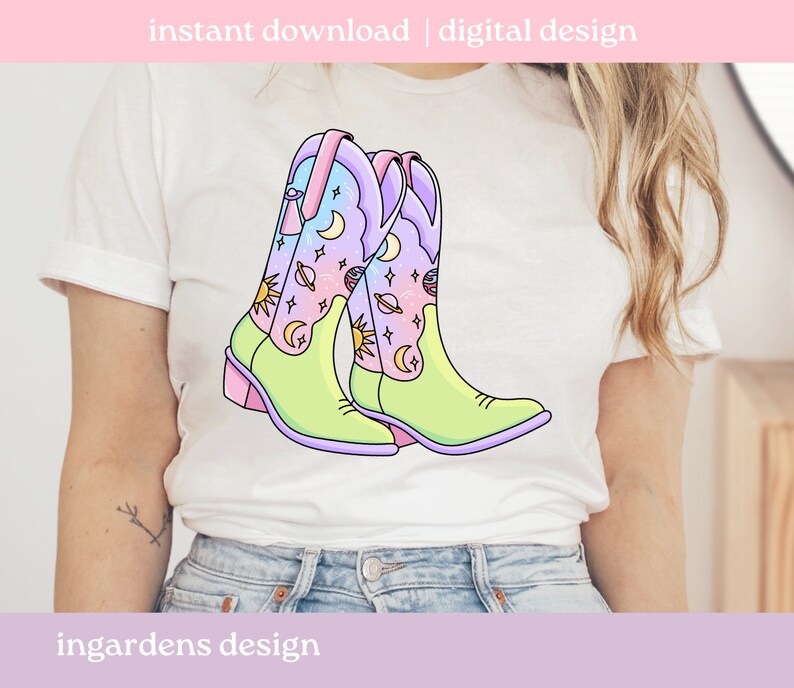 Cosmic Cowgirl Boots PNG, Cowgirl Design png, Cowgirl Boots PNG, cowgirl boots design for t-shirt, stickers and more image 2
